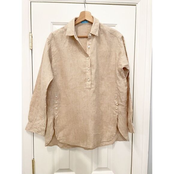 J.McLaughlin Fallon 100% Linen Shirt Blouse Top Tunic size XS $198.00 Beige - Picture 3 of 7
